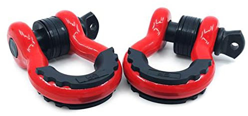 GearAmerica (2PK Heavy Duty D Ring Shackles Red | 58,000 lbs (29 US Ton) Max Strength | 3/4 Shackle + 7/8 Pin + Isolator + Washers | Connect Your Tow Strap or Winch Rope for Off-Road 4x4 Recovery