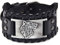 Juland Herren Retro Breites Metall Schwarz Herren Lederarmband Punk Style Lederarmband Wolf Head Armbänder Breiter Gürtel Manschette Armreif Rock Wrap für Männer Junge Einstellbar - Schwarz