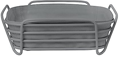 Blomus -DELARA- Brotkorb Size L, quadratisch, herausnehmbare Stofftasche, stilvolles Design, 26 x 26 cm, Farbe Sharkskin (64073)