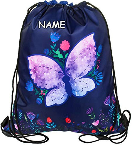 alles-meine.de GmbH Beutel - Sportbeutel - Turnbeutel - Schuhbeutel Schmetterling & Blumen inkl. Name - wasserdicht wasserfest - wasserabweisend & abwischbar - für Kinder - S..