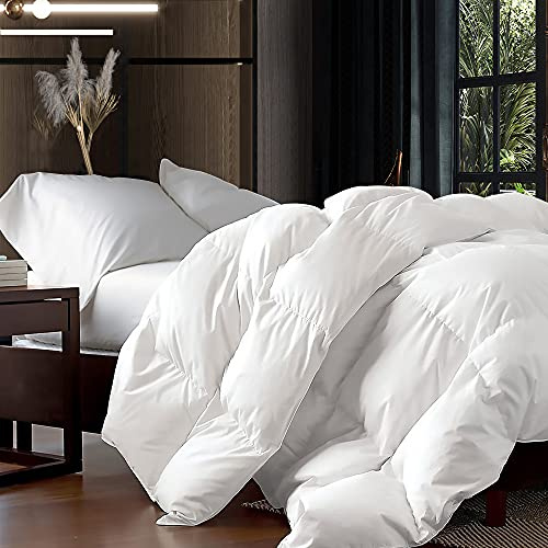 Luxurious Palatial King/Super King 120 x 98 Size Goose Down Fiber Waterfowl Feather Fiber Comforter Duvet, 100% Egyptian Cotton Cover, 80 oz. Fill Weight, Baffle Box Design, White Solid