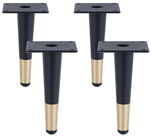 CWYP-038 Pieds de Meubles Noir Doré Pied Table Metal Fer | Finition Galvanoplastie | 10-55cm Pieds Meuble Cuisine TV Commode Pieds pour Meuble de Salle de Bain Coniques Socles,Lot de 4 (15 cm,Droit)