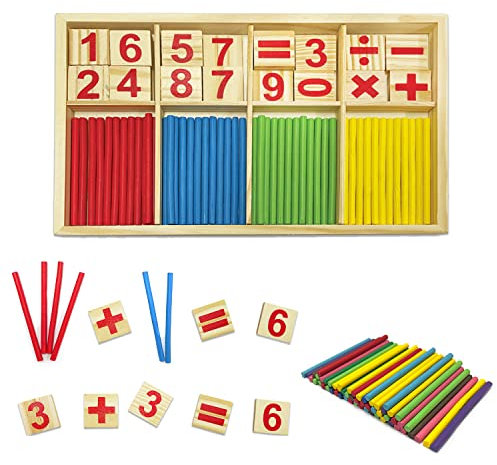 BEIIEB 1 Satz pädagogisches Mathematik-Spielzeug, bunte Blöcke und Stick-Mathematik-Spiele, Lernspielzeug für Kinder, plus 50 Stäbchen