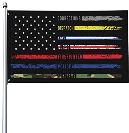 First Responders Heldenflagge, Krankenschwester, E-M-S, Polizei, Feuerwehr, Militär, 90 x 150 cm, lebendige Farben und UV-beständig, Dekor-Banner für drinnen und draußen