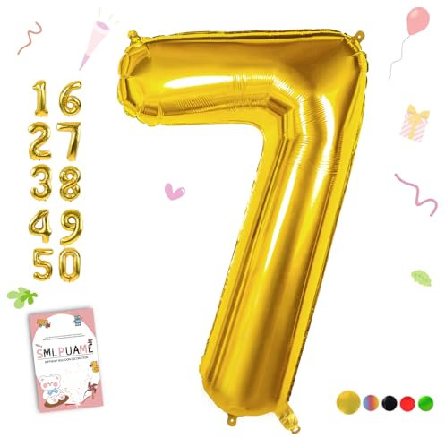 Smlpuame 102cm Folienballon Zahlen Luftballon 0-9 Geburtstag Golden Große 7 Ballons für Geburtstagsfeier Feierdekorationen, Heliumfolien Zahlenballons für Hochzeitstag