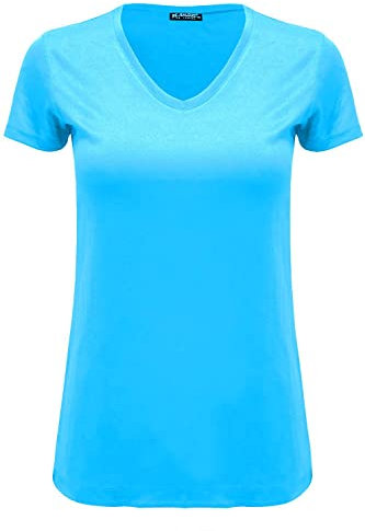 Womens Ladies Casual Cap Sleeve Plain V Neck Basic Stretchy Baggy Jersey T Shirt (Turquoise, 16-18)