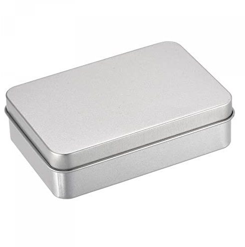 sourcing map 2Stk Rostfrei Metalldöschen Metall Blechdose Metalldosenbehälter Weißblech Behälter mit Deckeln 4.21x2.87x1.18 Silberton
