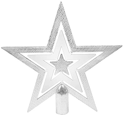 Silver Star Tree Topper Plastic Christmas Tree Topper Glittered Silver Christmas Treetop Star for Top of Xmas Tree Ornament Christmas Party Decorations 7.2 Inch
