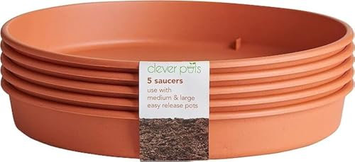 Clever Pots Soucoupes pour pots de fleurs, 40 soucoupes rondes à utiliser avec des pots faciles à détacher de taille moyenne et grande, soucoupes pour plantes en plastique pour intérieur et extérieur, soucoupes pour plantes légères et résistantes aux intempéries, terre cuite