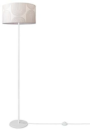 Paco Home Stehlampe Wohnzimmer Lampenschirm Stoff Stehleuchte Leselampe Abstrakt E27 2,5m Textilkabel Mit Stecker Modern, Farbe:Design 6 (Ø38 cm), Leuchtenart/Farbe:Stehleuchte Einbein - Weiß