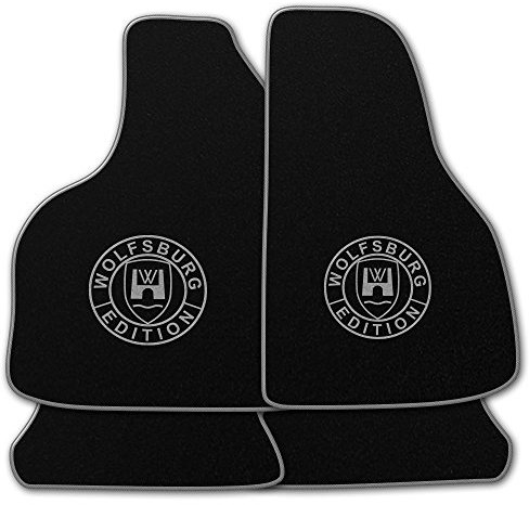 AUTOTEPPICH-Stylers NF100 Schwarze Fußmatten passend für VW Golf 4 Cabriolet 1998-2002 mit LOGO Wolfsburg Edition WOB und Rand in Silbergrau