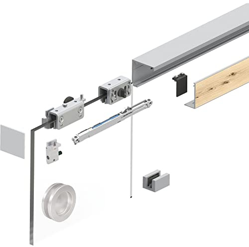 HELM GT-L 50 Inlay Glas-Schiebetürbeschlag Komplettset, Glas 8-10mm inkl. Laufschiene und Muschelgriff, Alu silber eloxiert