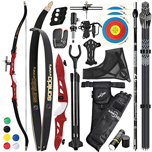 ZSHJGJR Recurvebogen Sportbogen Set Bogenschießen 16-40lbs 66 68 70 Zoll Take Down Bogen Recurvebogen Junge Bogen set Bogen und Pfeil Sportliche Recurvebögen Erwachsene (68-24lbs, Rot)