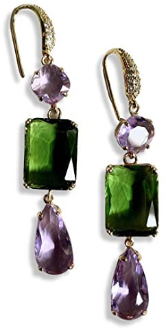 Orecchini con cristalli lilla e verdi