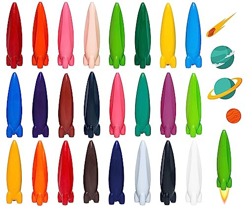 LandJoy wachsmalstifte,24 Farben Wachsmalstifte,Wachsmalstifte für Kleinkinder 1-10 Jahre,Einzigartige Wachsmalkreide,waschbare Buntstifte für Kleinkinder-24-Raketen