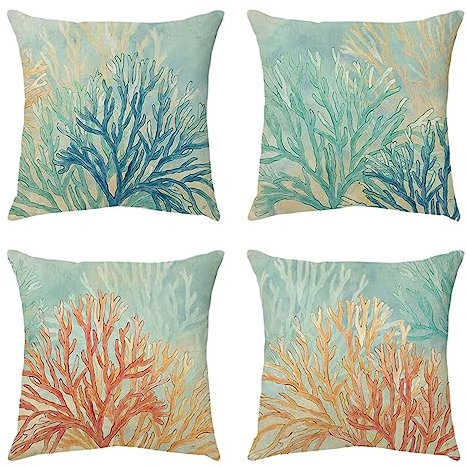 Tainrun Dekorative Kissenbezug 60x60cm 4er Set Kissenbezüge,mit unsichtbarem Reißverschluß Dekokissen Kissenbezüge Korallen Kissenhüllen für Außenbereich Terrasse Garten Bank Wohnzimmer Sofa Dekor