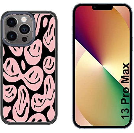Generico Cover compatibile con Cover Apple iPhone 13 Pro Max Sorriso Nero e Rosa/Glass Back con gomma sui lati/TPU rigido