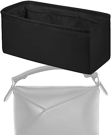 XYJG YJG Seide Handtasche Einsatz Organisator für LOEWE Puzzle Mini/S/M/L Taschen, Luxuriöser Tasche Tote Einsatz, Behalten Sie die Form der Tasche bei, Leicht und Robust (Schwarz, Puzzle Large)
