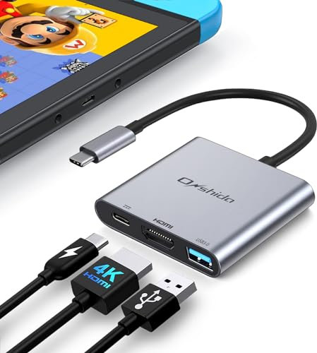 Onshida Switch Dock für Nintendo Switch, USB C auf HDMI Adapter 4K, 3 in 1 USB C Adapter Hub Konverter mit USB A 3.0 und PD 100W Charging für MacBook Pro/Air, iPad, Samsung Dex