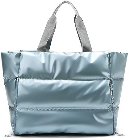 Große gesteppte Puffer-Tragetasche für Damen, weich gepolstert, Daunen, Winter, Handtasche, Schultertasche, Kissen, Shopper, Blau-2, Medium