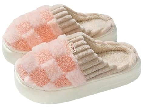 Gyios Ciabatte Donna Invernali Pantofole di Pelliccia Invernale Scarpe di Cotone Calde Alte Suola Spessa Camera da Letto Interno Uomini Vetrini Pelosi-rosa-36-37