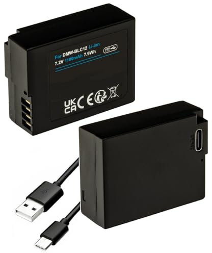 Akku mit USB-C Eingang für die Panasonic Lumix DMC FZ300 FZ1000 kompatibel mit DMW BLC12 / BLC12E (1100mAh) | mit Lade-LED