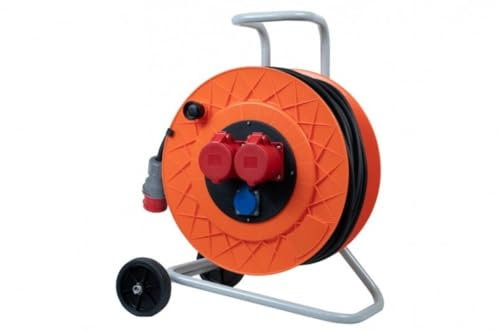 NAKA Kabeltrommel Kabelaufroller Verlängerungskabel Kabelrolle 230V 400V CEE 2x32A 1x230V 50m 5x4 Profi Metall Kunststoff
