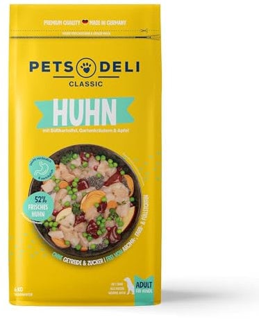 Pets Deli Trockenfutter für Hunde Huhn mit Süßkartoffel, Gartenkräutern und Apfel - ohne Zucker und Gluten, 2kg