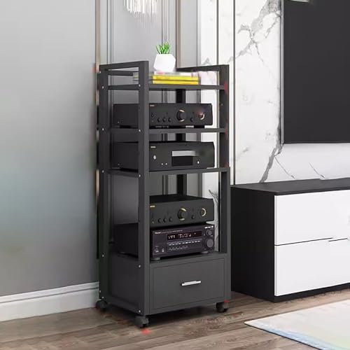 audio rack hifi regal Schwarzer Audio-/Video-Medienständer mit verstellbaren Regalen, beweglicher TV-Unterschrank mit Stauraum, vertikaler Aufbewahrungsschrank mit großer Kapazität für das Wohnzimmer