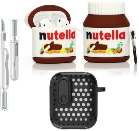 LEWOTE Custodia protettiva 3 in 1 compatibile con Apple AirPods (2a/1a generazione) con kit di pulizia e portachiavi (salsa di cioccolato)