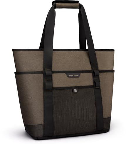JOYHILL Isolierte Kühltasche, große Einkaufstaschen mit Reißverschluss, auslaufsicher, wiederverwendbar, Lunch-Kühltasche, isoliert, Braun, 40 Can