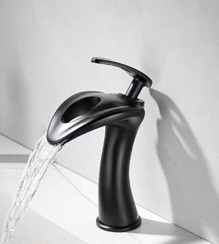 Grauer Wasserhahn Wasserfall Badezimmerschrank Waschbecken Wasserhahn, schwarz niedrig [Zuleitung]
