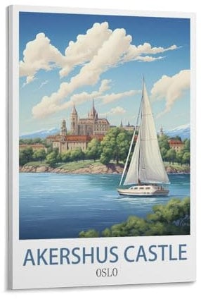KmoNo Akershus Schloss Oslo, Vintage-Reiseposter, 40 x 60 cm, Wanddekoration, Gemälde, Leinwand, Wandkunst, Wohnzimmer, Poster, Schlafzimmer