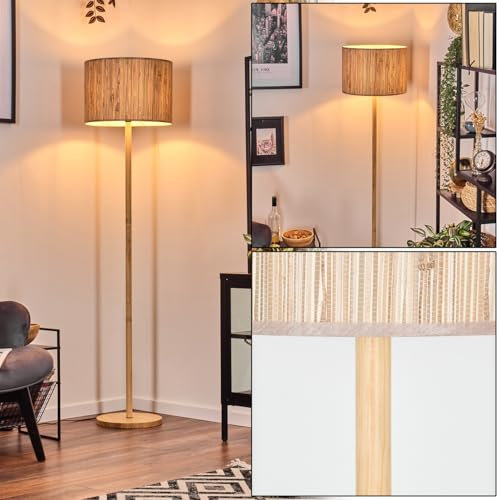 HOFSTEIN Stehleuchte Bongal, Stehlampe mit Holzfuß im skandinavischen Design, Boho-Style mit Schirm aus Seegras (Ø 40cm), E27, Höhe 165cm, Fußschalter - Wohnzimmer, Schlafzimmer, Esszimmer, Flur, Büro