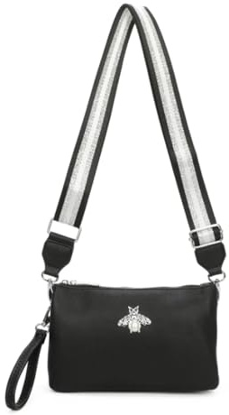 LeahWard Women's Wristlet Purse,Cross Body Bag For Women, Small Messenger Bag, 2 Compartment Cross Body Bag (Black Bee)