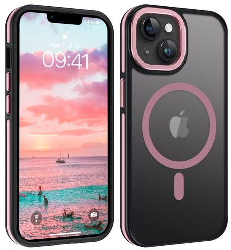 GaoBao Coque Magnétique pour iPhone 14 Plus Compatible avec MagSafe, Hybrid Magnétique Case Étui Translucide Mat Arrière Protection Caméra Housse Fine Antichoc Dos Anti Rayures, Rose