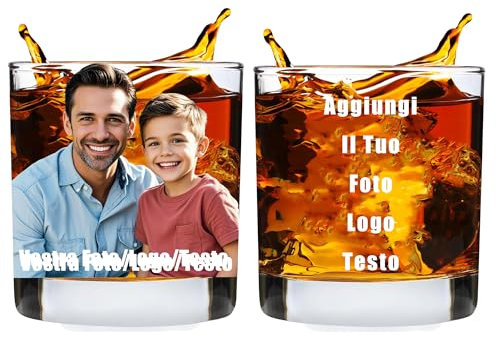 Bicchieri da Whisky Personalizzato con Nome Foto Logo, Bicchiere Personalizzato, Regali Uomo Compleanno, Regali per Lui, Festa del Papa Idee Regalo, Regalo Compleanno - Foto Stampate A Colori
