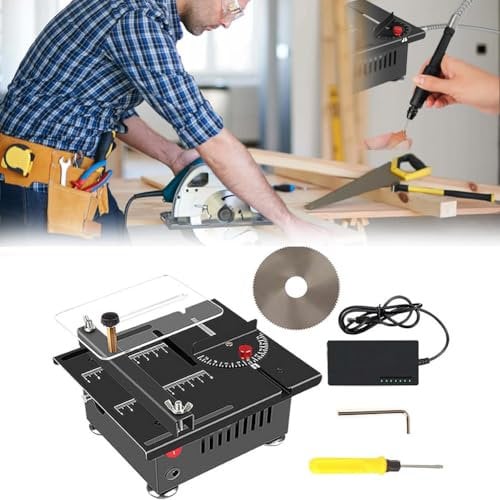 Mini Multi-Functional Table Saw,Mini Table Saw for Crafts,Multi-Functional Portable Adjustable Cutting Sanding Engraving Drilling All-in-One Machine,7 Speed Adjustable Power Supply for Wood Cutting