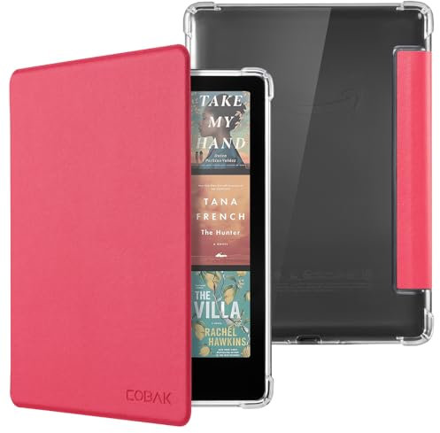 CoBak Case for 7 All-New Kindle Paperwhite(12th Generation 2024) and Kindle Colorsoft Signature Edition - All New PU Cover and Clear Soft Silicone Back Cover with Auto Sleep/Wake, Raspberry