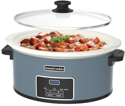 HOMECOOKIN - Mijoteuse programmable 8 litres avec minuterie pour garder au chaud - Petit appareil de cuisine pour dîner en famille - Sert plus de 6 personnes (bleu)