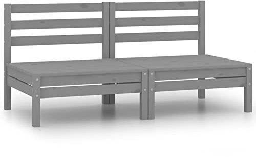 Iiaky Garten-Mittelsofas 2 STK. Grau Kiefer Massivholz Sofa Lounge Sessel für Garten Terrasse Balkon