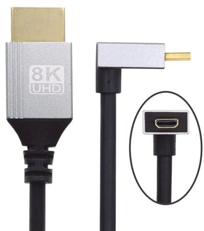 xiwai Cable ultrafino HDTV HDTV de 90 grados micro HDMI 2.1 8K 4K hiperflexible delgado tipo A a tipo D para monitor de cámara, 0,5 m
