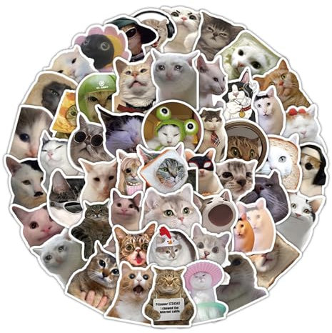 Funny Cat Stickers Set, 100 Pcs Cat Meme Stickers Waterproof Vinyl Decals Aesthetic for Water Bottle Laptop Phone Skateboard Scrapbook Luggage