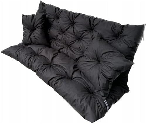 EDANTI Hollywoodschaukel Auflage Set Sitzauflagen Gartenmöbel Gartenkissen Sitzkissen Bankauflage Wasserdichtes Schaukelkissen +2X Kleinere Kissen (Schwarz, 150x60x50cm)