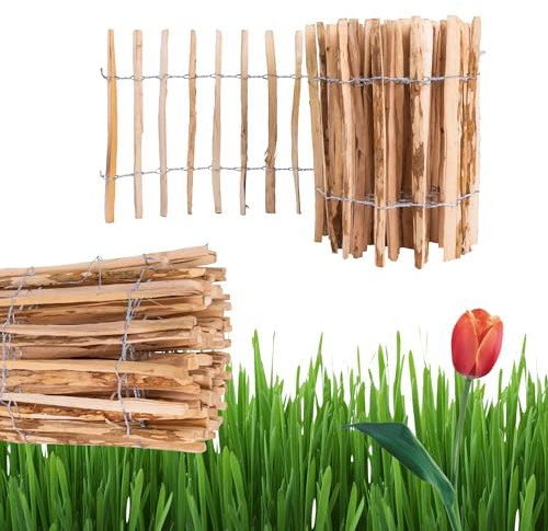 Ogrodzenia Wiklinowe Staketenzaun H:70 cm L:5m Lattenabstand 7-8 cm Gartenzaun Beetumrandung Haselnuss Holz Steckzaun Holzzaun Zaunelemente Rollzaun Rollboarder