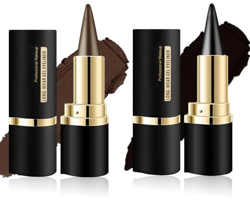 2 Pieces Brown & Black Eyeliner Cream - Smoky Eyeshadow Pencil Set | Highly Pigmented Long Lasting Smudge-proof Shimmer Cream Eyeshadow Pen for Women (#02+04)
