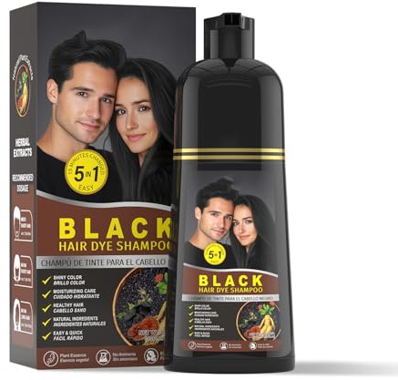 Gowwim Black Hair Dye Shampoo for Gray Hair 500ML, Natürliche Inhaltsstoffe Haar Shampoo, Haar Stärke Reparatur Conditioner, 5 Minuten Grau Abdeckung 500ml Panax Ginseng