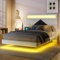 Générique Lit 160x200 avec Sommier LED et USB, Lit Coffre de Rangement, Tête de Lit réglable, Double Rembourré pour 2 Personnes, Beige