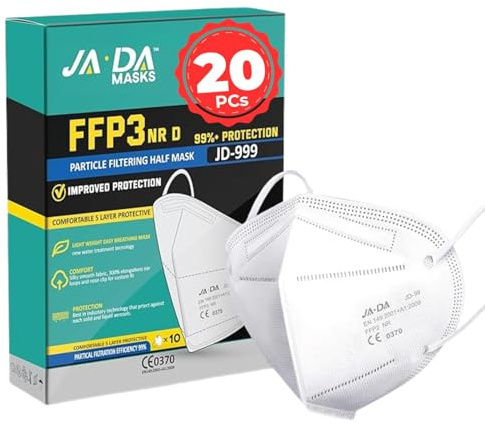 FFP3 Masks Pack of 20 With >99% Filtration Efficiency -7 Layer Disposable Face Mask UK Certified - Feel Safe, Breathe Easy - Secure DIY Dust Masks for Building Work, Sanding-EN149:2001+A1:2009 (20)