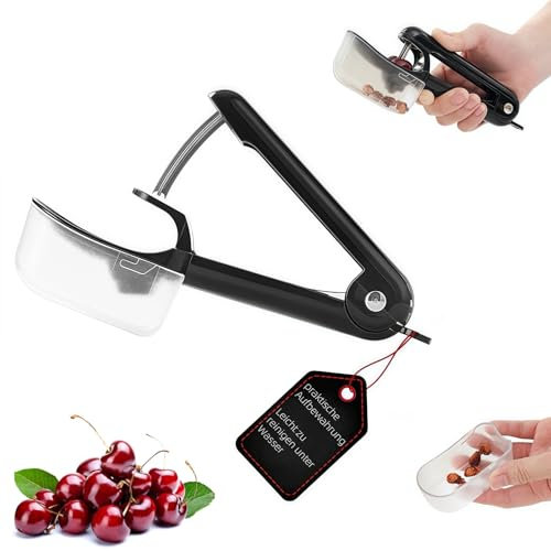 Kirschentkerner manuell mit Auffangbehälter – Kirschkernentferner und Obstentkerner, Kernentferner, leicht zu reinigen, kompakt & tragbar für Küche, Camping & unterwegs